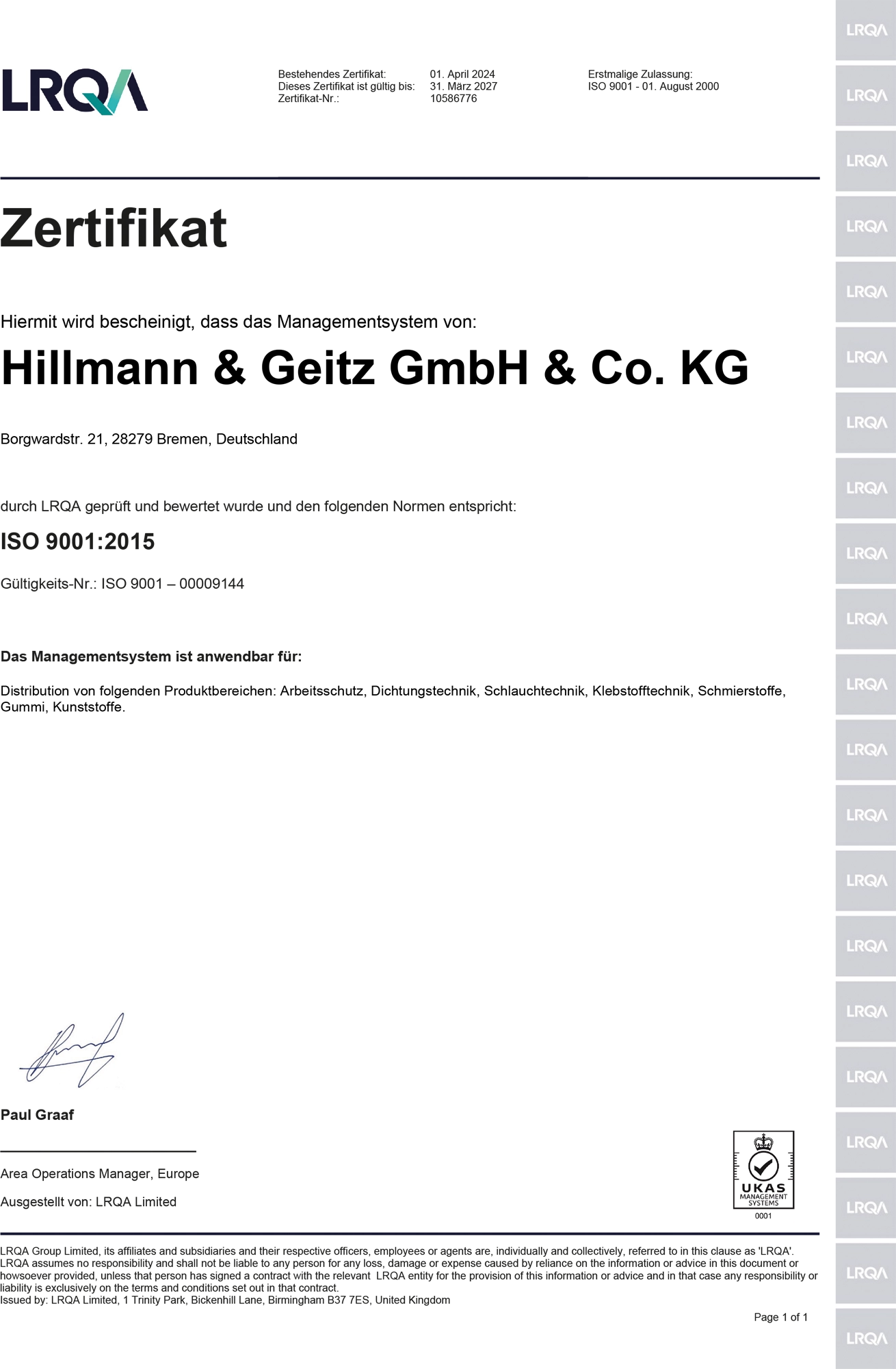 Zertifikat ISO 90012015